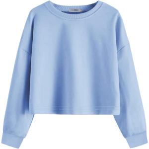 Arshiner Girls Crop Tops Kids Long Sleeve Pullover Sweatshirts Girls Cropped Crewneck Sweatshirt for 5-14 Years Teen Girl(Light Blue)