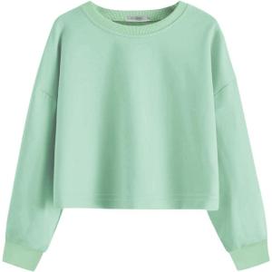 Arshiner Girls Crop Tops Kids Long Sleeve Pullover Sweatshirts Girls Cropped Crewneck Sweatshirt for 5-14 Years Teen Girl(Light Green)