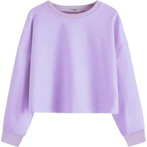 Arshiner Girls Crop Tops Kids Long Sleeve Pullover Sweatshirts Girls Cropped Crewneck Sweatshirt for 5-14 Years Teen Girl(Light Purple)
