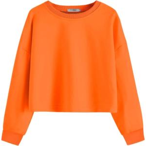 Arshiner Girls Crop Tops Kids Long Sleeve Pullover Sweatshirts Girls Cropped Crewneck Sweatshirt for 5-14 Years Teen Girl(Orange)