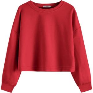 Arshiner Girls Crop Tops Kids Long Sleeve Pullover Sweatshirts Girls Cropped Crewneck Sweatshirt for 5-14 Years Teen Girl(Red)