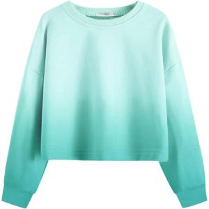 Arshiner Girls Crop Tops Kids Long Sleeve Pullover Sweatshirts Girls Cropped Crewneck Sweatshirt for 5-14 Years Teen Girl(Tie Dye Blue)