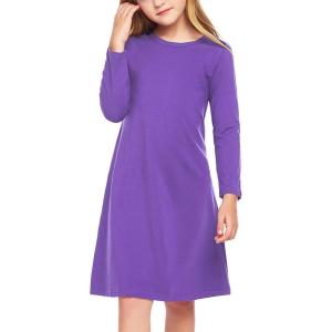 Arshiner Girls Dress Kids Long Sleeve Solid Color Casual T-Shirt Dress(Purple)