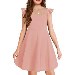 Arshiner Girls Dress Summer Ruffle Sleeve Mesh A Line Casual Party Dresses with Pockets(Pink)