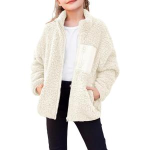 Arshiner Girls Fleece Jacket Sherpa Fall Winter Full Zip Fuzzy Coat Outwear with Pockets(Beige)