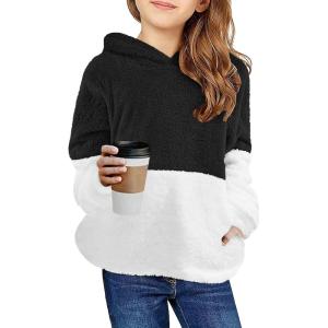 Arshiner Girls Fuzzy Fleece Hoodies Casual Sweatshirt Sherpa Pullover with Kangaroo Pockets(A-black)
