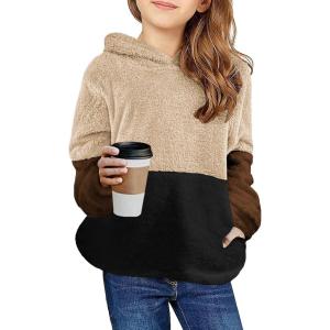 Arshiner Girls Fuzzy Fleece Hoodies Casual Sweatshirt Sherpa Pullover with Kangaroo Pockets(B-brown)