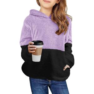 Arshiner Girls Fuzzy Fleece Hoodies Casual Sweatshirt Sherpa Pullover with Kangaroo Pockets(B-purple)