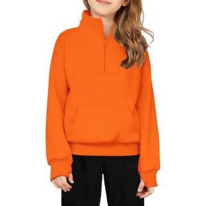 Arshiner Girls Half Zip Sweatshirt Fleece Quarter Zip Pullover Sweatshirts Fall Clothes for Teen Girls Thumb Hole(Orange)