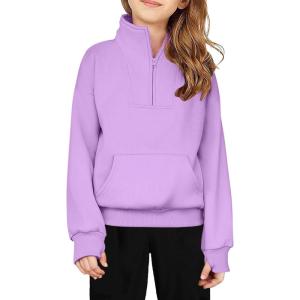 Arshiner Girls Half Zip Sweatshirt Fleece Quarter Zip Pullover Sweatshirts Fall Clothes for Teen Girls Thumb Hole(Purple)