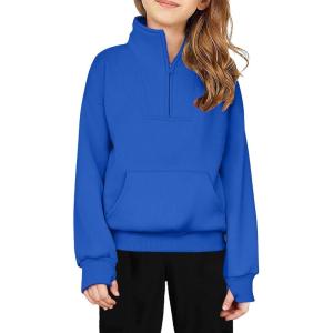 Arshiner Girls Half Zip Sweatshirt Fleece Quarter Zip Pullover Sweatshirts Fall Clothes for Teen Girls Thumb Hole(Royal Blue)