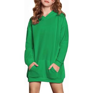 Arshiner Girls Hoodies Kids Long Pullover Hooded Sweatshirt Long hoodies for Girls Hoodie Dress with Pockets for 5-14 Years(Green)
