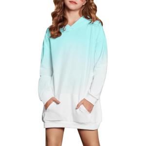 Arshiner Girls Hoodies Kids Long Pullover Hooded Sweatshirt Long hoodies for Girls Hoodie Dress with Pockets for 5-14 Years(Green+white)
