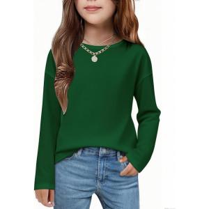Arshiner Girls Long Sleeve Shirts Drop Shoulder Casual Loose Fit Crewneck Blouse Tee Tops(Green)