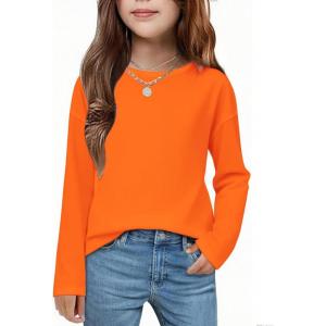 Arshiner Girls Long Sleeve Shirts Drop Shoulder Casual Loose Fit Crewneck Blouse Tee Tops(Orange)