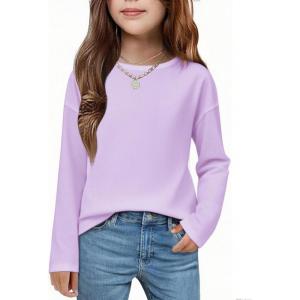 Arshiner Girls Long Sleeve Shirts Drop Shoulder Casual Loose Fit Crewneck Blouse Tee Tops(Purple)