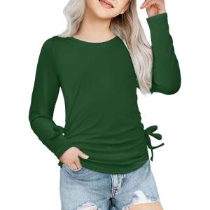 Arshiner Girls Long Sleeve Shirts Ruched Knot Side Tunic Blouse Tee Tops(Green)