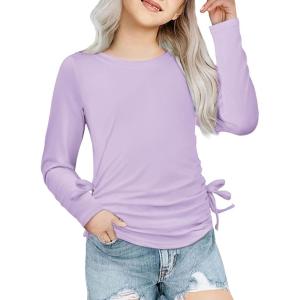 Arshiner Girls Long Sleeve Shirts Ruched Knot Side Tunic Blouse Tee Tops(Purple)