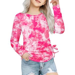 Arshiner Girls Long Sleeve Shirts Ruched Knot Side Tunic Blouse Tee Tops(Tie-dye 1)