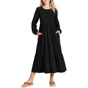 Arshiner Girls Maxi Dresses Lantern Long Sleeve Casual Holiday Dress with Pockets for 5-14 Y(Black)