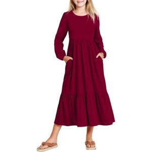 Arshiner Girls Maxi Dresses Lantern Long Sleeve Casual Holiday Dress with Pockets for 5-14 Y(Wine Red)