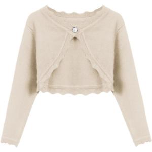 Arshiner Girls Open Front Bolero Shrug Kids Long Sleeve Cropped Elegant Cardigan Knit Sweater(Beige)