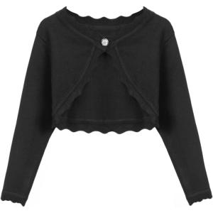 Arshiner Girls Open Front Bolero Shrug Kids Long Sleeve Cropped Elegant Cardigan Knit Sweater(Black)