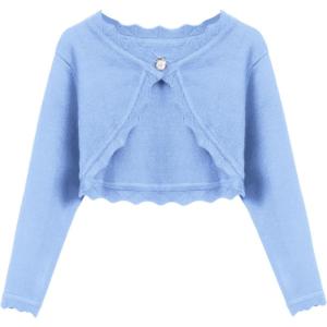Arshiner Girls Open Front Bolero Shrug Kids Long Sleeve Cropped Elegant Cardigan Knit Sweater(Clear Blue)