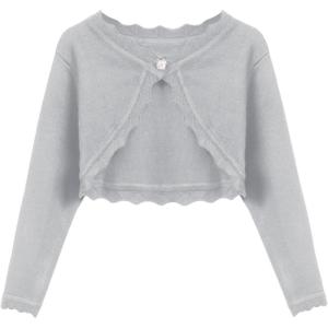 Arshiner Girls Open Front Bolero Shrug Kids Long Sleeve Cropped Elegant Cardigan Knit Sweater(Light Grey)
