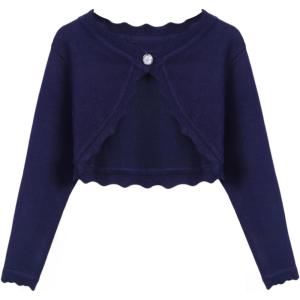 Arshiner Girls Open Front Bolero Shrug Kids Long Sleeve Cropped Elegant Cardigan Knit Sweater(Navy Blue)