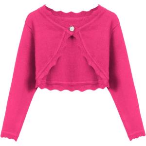 Arshiner Girls Open Front Bolero Shrug Kids Long Sleeve Cropped Elegant Cardigan Knit Sweater(Rose Red)