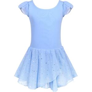 Arshiner Girls Ruffle Sleeve Ballet Dance Dress Tutu Skirted Leotard(Blue)