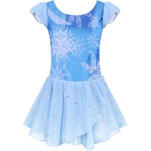 Arshiner Girls Ruffle Sleeve Ballet Dance Dress Tutu Skirted Leotard(Blue Ice Flower)