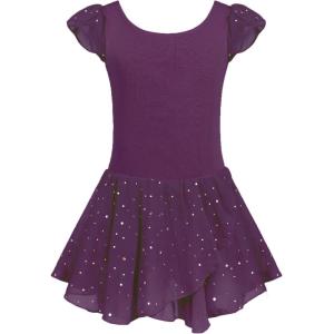 Arshiner Girls Ruffle Sleeve Ballet Dance Dress Tutu Skirted Leotard(Dark Purple)