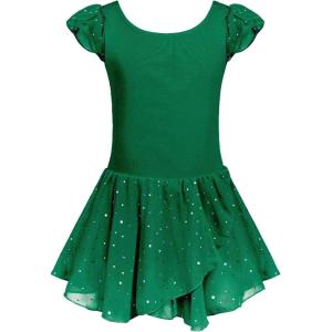 Arshiner Girls Ruffle Sleeve Ballet Dance Dress Tutu Skirted Leotard(Green)