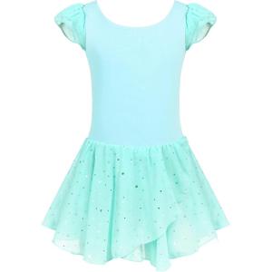 Arshiner Girls Ruffle Sleeve Ballet Dance Dress Tutu Skirted Leotard(Green Aqua)
