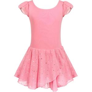 Arshiner Girls Ruffle Sleeve Ballet Dance Dress Tutu Skirted Leotard(Pink)