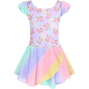 Arshiner Girls Ruffle Sleeve Ballet Dance Dress Tutu Skirted Leotard(Rainbow Bear)