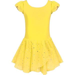 Arshiner Girls Ruffle Sleeve Ballet Dance Dress Tutu Skirted Leotard(Yellow)