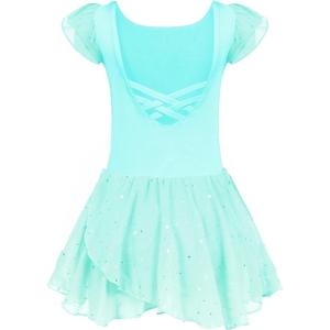 Arshiner Girls Ruffle Sleeve Ballet Dance Dress Tutu Skirted Leotard(Z_aqua Green)