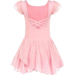 Arshiner Girls Ruffle Sleeve Ballet Dance Dress Tutu Skirted Leotard(Z_ballet Pink)