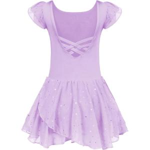 Arshiner Girls Ruffle Sleeve Ballet Dance Dress Tutu Skirted Leotard(Z_lilac)