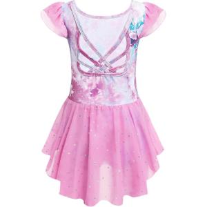 Arshiner Girls Shiny Ruffle Sleeve Ballet Leotard with Skirt Criss-Cross Back Dance Dresses(Tie Dye Butterfly)