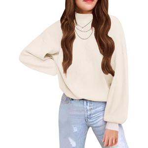 Arshiner Girls Sweater Mock Neck Pullover Casual Latern Sleeve Knit Jumper Tops(Beige)
