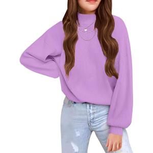 Arshiner Girls Sweater Mock Neck Pullover Casual Latern Sleeve Knit Jumper Tops(Purple)