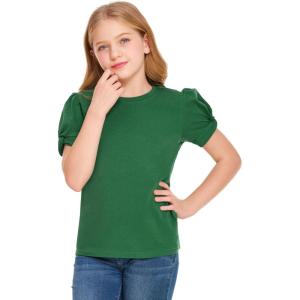 Arshiner Girls T Shirts Twist Short Sleeve Summer Shirts Fashion Crewneck Tops Tee Blouse(Green)