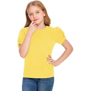 Arshiner Girls T Shirts Twist Short Sleeve Summer Shirts Fashion Crewneck Tops Tee Blouse(Yellow)
