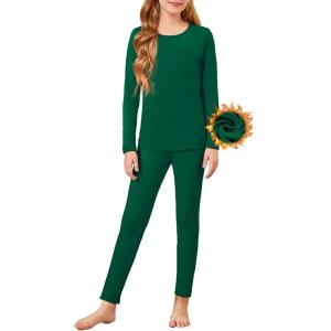 Arshiner Girls Thermal Underwear Set Long Johns Cold Weather Kids Base Layer Top Bottom(Bright Green)