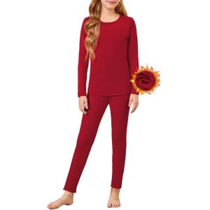 Arshiner Girls Thermal Underwear Set Long Johns Cold Weather Kids Base Layer Top Bottom(Dark Red)