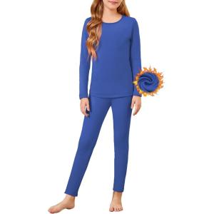 Arshiner Girls Thermal Underwear Set Long Johns Cold Weather Kids Base Layer Top Bottom(Deep Blue)